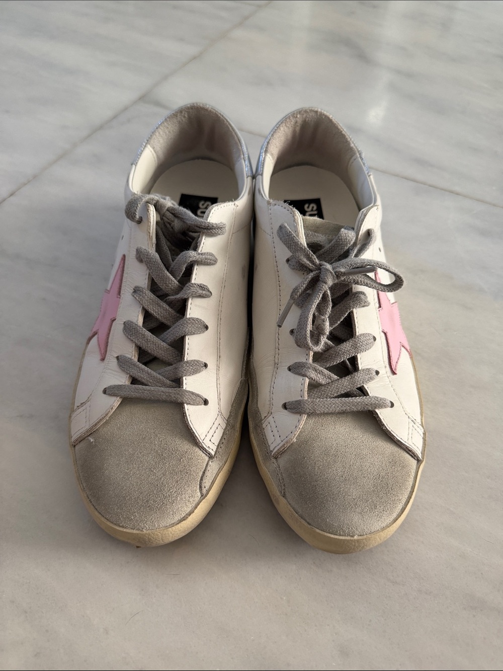 Golden Goose Super Star Sneakers with Pink Star and Gray Accents - Picture 2 of 9